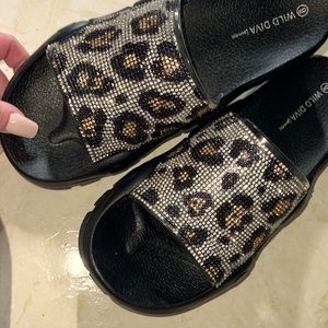 Black and cheetah print sandals